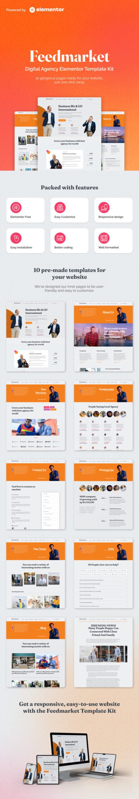 FEEDMARKET - DIGITAL AGENCY ELEMENTOR TEMPLATE KIT LATEST VERSION - Image 2
